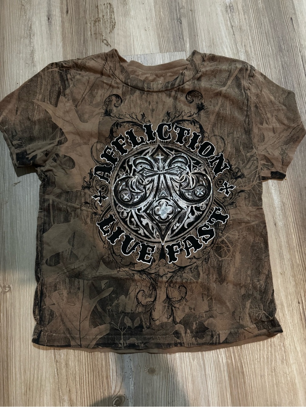 Affliction Brown and Black 'Live Fast' Graphic Tee